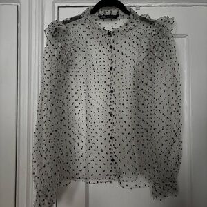 Sheer Polka Dot Ruffle Blouse